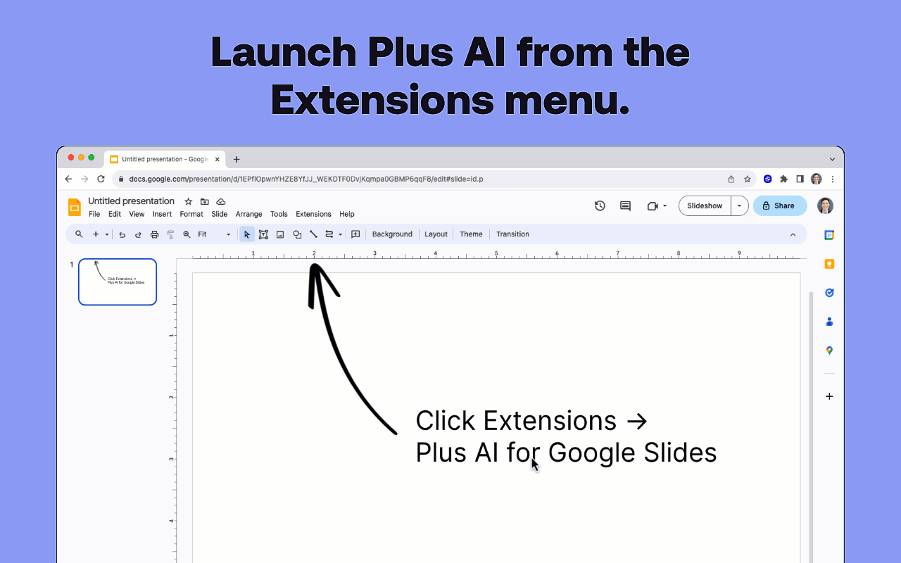 Launch Plus AI from the extensions menu.gif