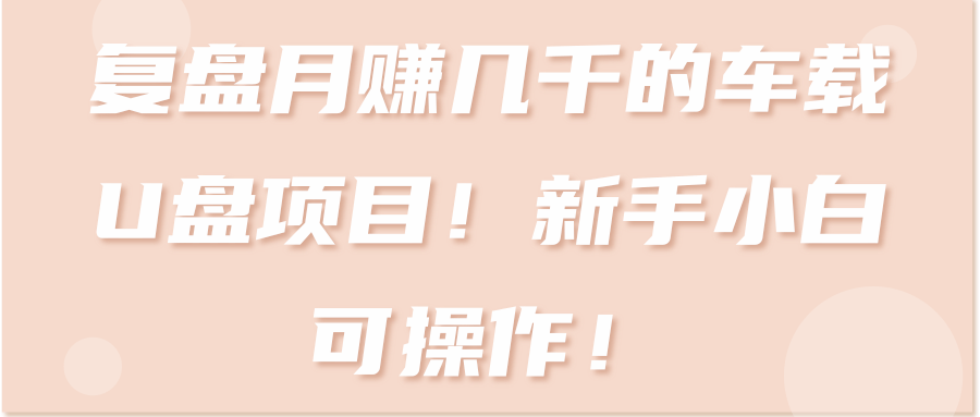 复盘月赚几千的车载U盘项目！新手小白可操作！【视频教程】