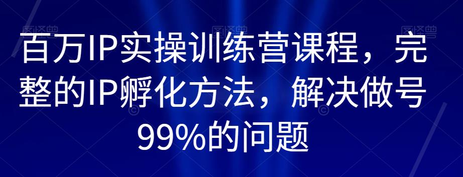 百万IP实操训练营课程，完整的IP孵化方法，解决做号99%的问题