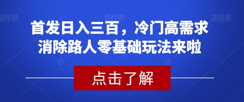 冷门高需求消除路人零基础玩法揭秘！首发稳定日入两三百