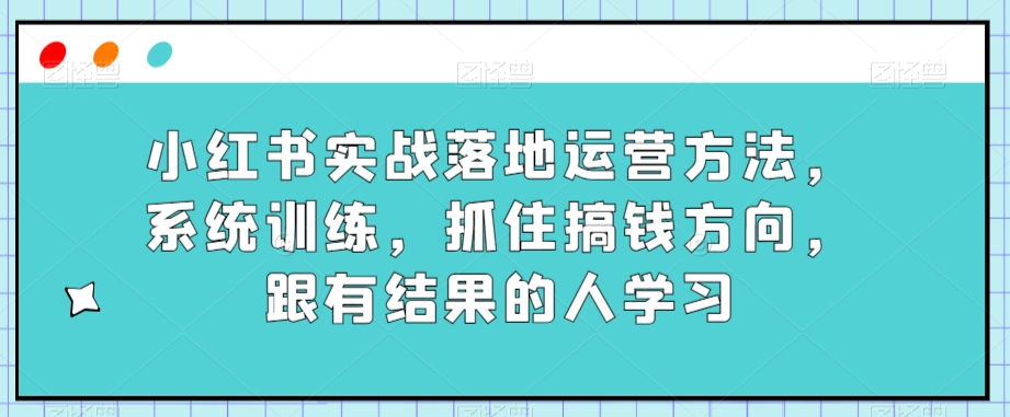 小红书实战落地运营方法，系统训练，抓住搞钱方向，跟有结果的人学习