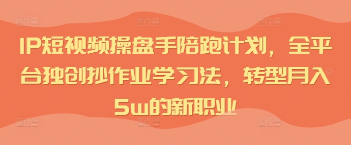 IP短视频操盘手陪跑计划，全平台独创抄作业学习法，转型月入5W的新职业-2023赚钱项目-创业项目 - 玩锤子创业网