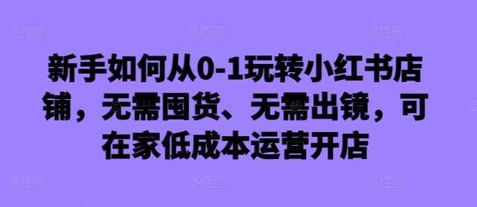 新手如何从01玩转小红书店铺，无需囤货、无需出镜，可在家低成本运营开店