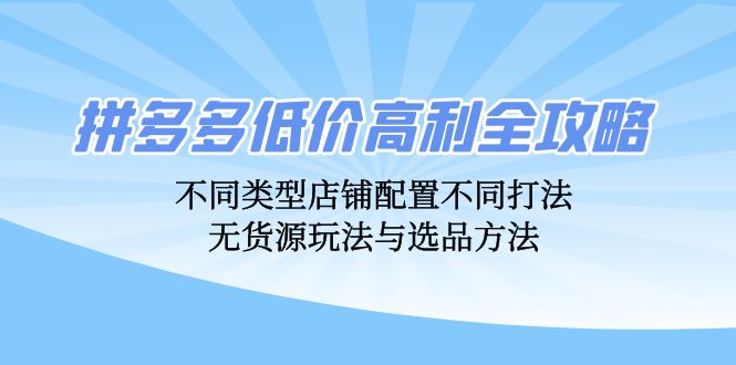 拼多多低价高利全攻略：不同类型店铺配置不同打法，无货源玩法与选品方法-2023赚钱项目-创业项目 - 玩锤子创业网