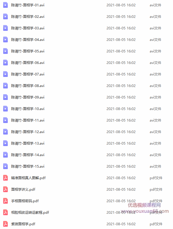 陈清竹面相学视频课程目录