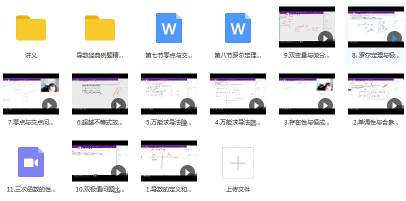 高考数学导数考前辅导经典例题精讲教学视频目录